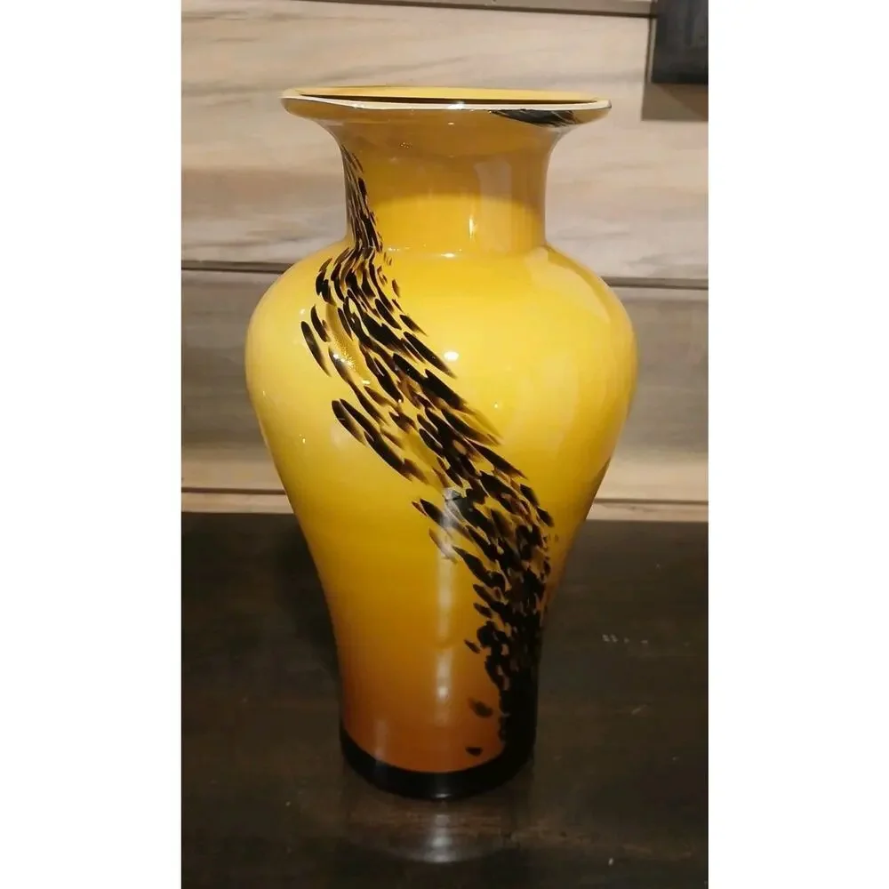 VTG Italian Style Art Glass Vase Tortoiseshell Leopard Butterscotch Yellow 12 
